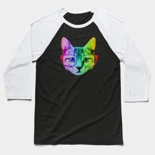 Rainbow Pop Art Cat with Glasses Baseball T-Shirt